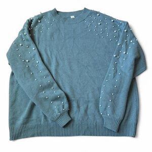 EUC Pearl Embellished Blue Sweater Size XL